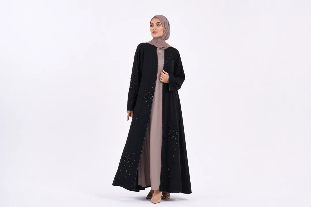 Premium Textured Dewdrop Bloom Open Abaya — image 4