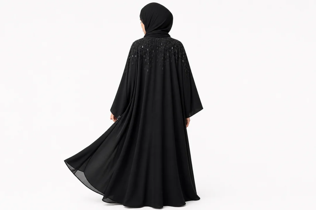 Premium Textured Dewdrop Bloom Open Abaya — image 2
