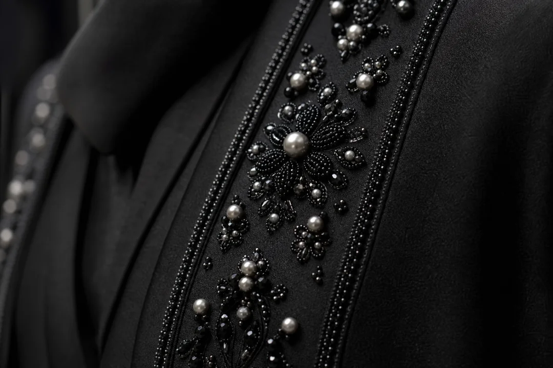 Premium Textured Dewdrop Bloom Open Abaya — image 3