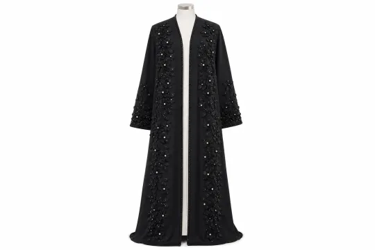 Premium Textured Dewdrop Bloom Open Abaya