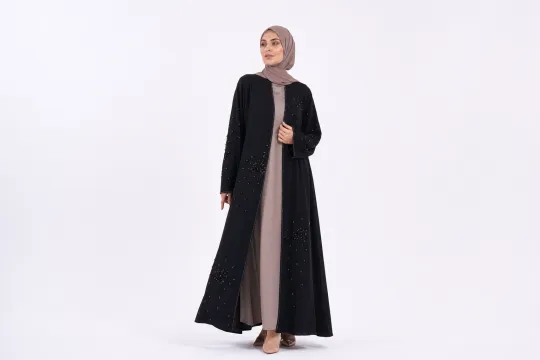 Premium Textured Dewdrop Bloom Open Abaya thumbnail 4