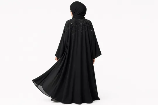 Premium Textured Dewdrop Bloom Open Abaya thumbnail 2